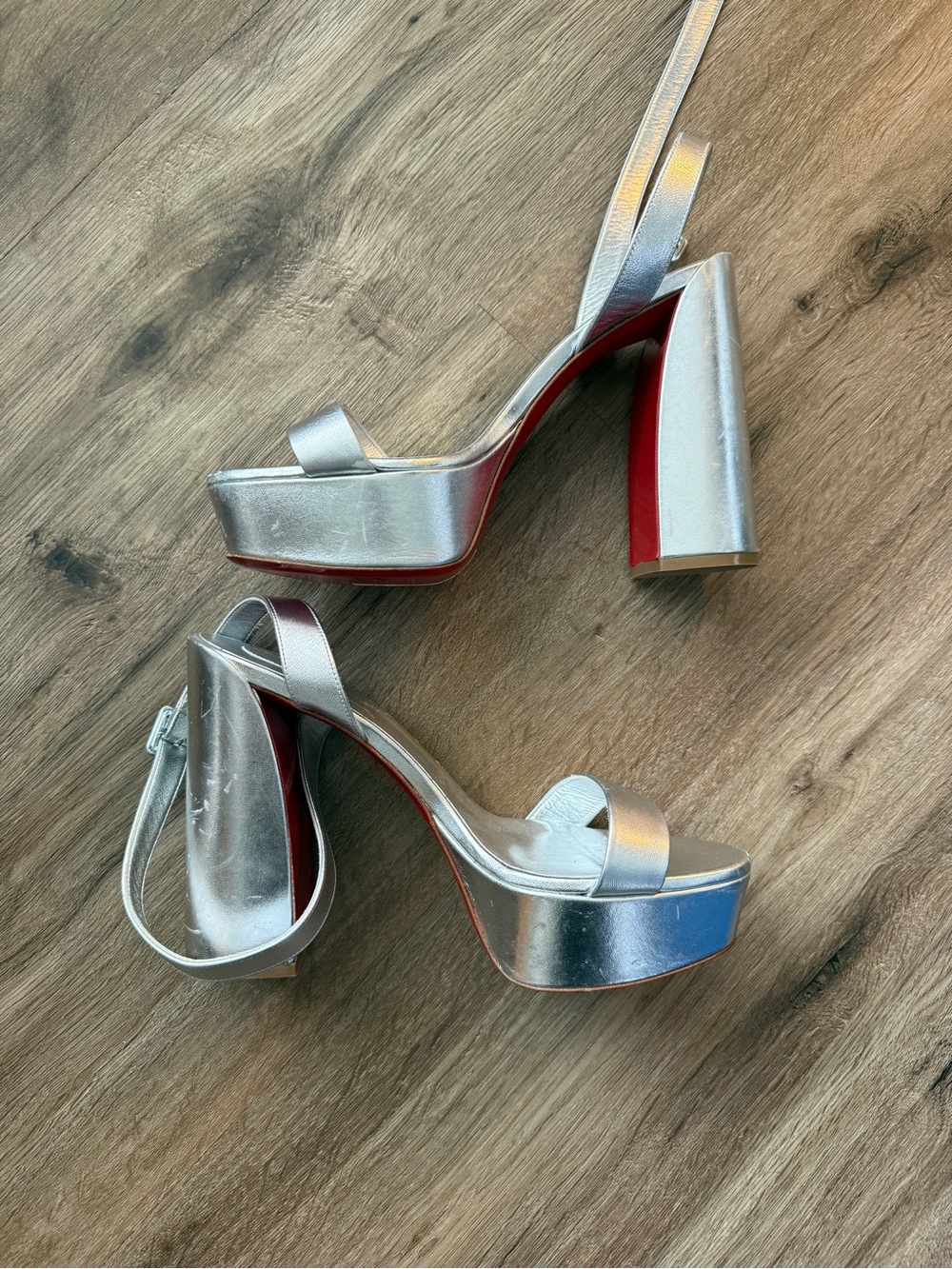 Christian Louboutin Silver Platform Block Heel Sandals